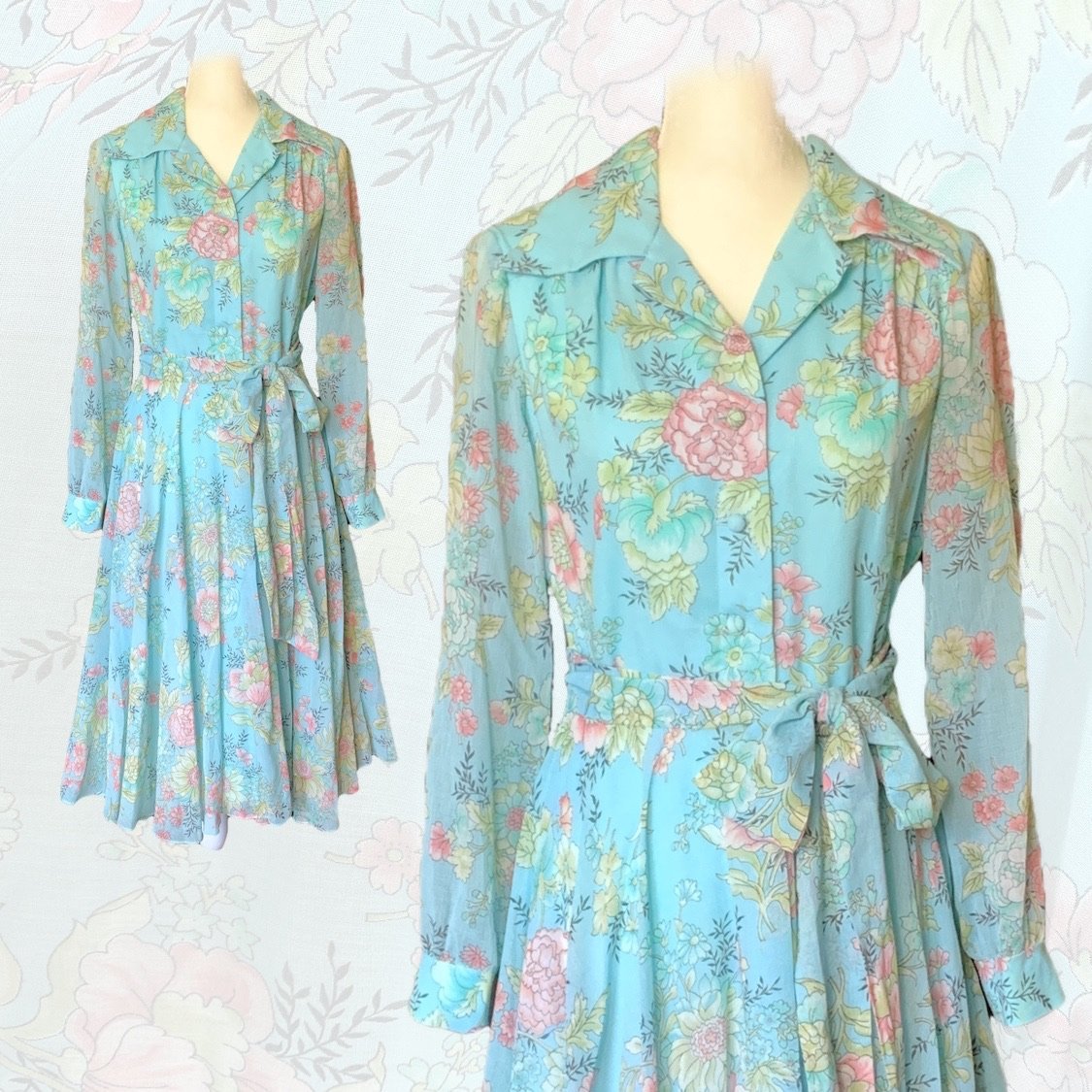 1960s Blue Floral Shirt Dress by Miss ...